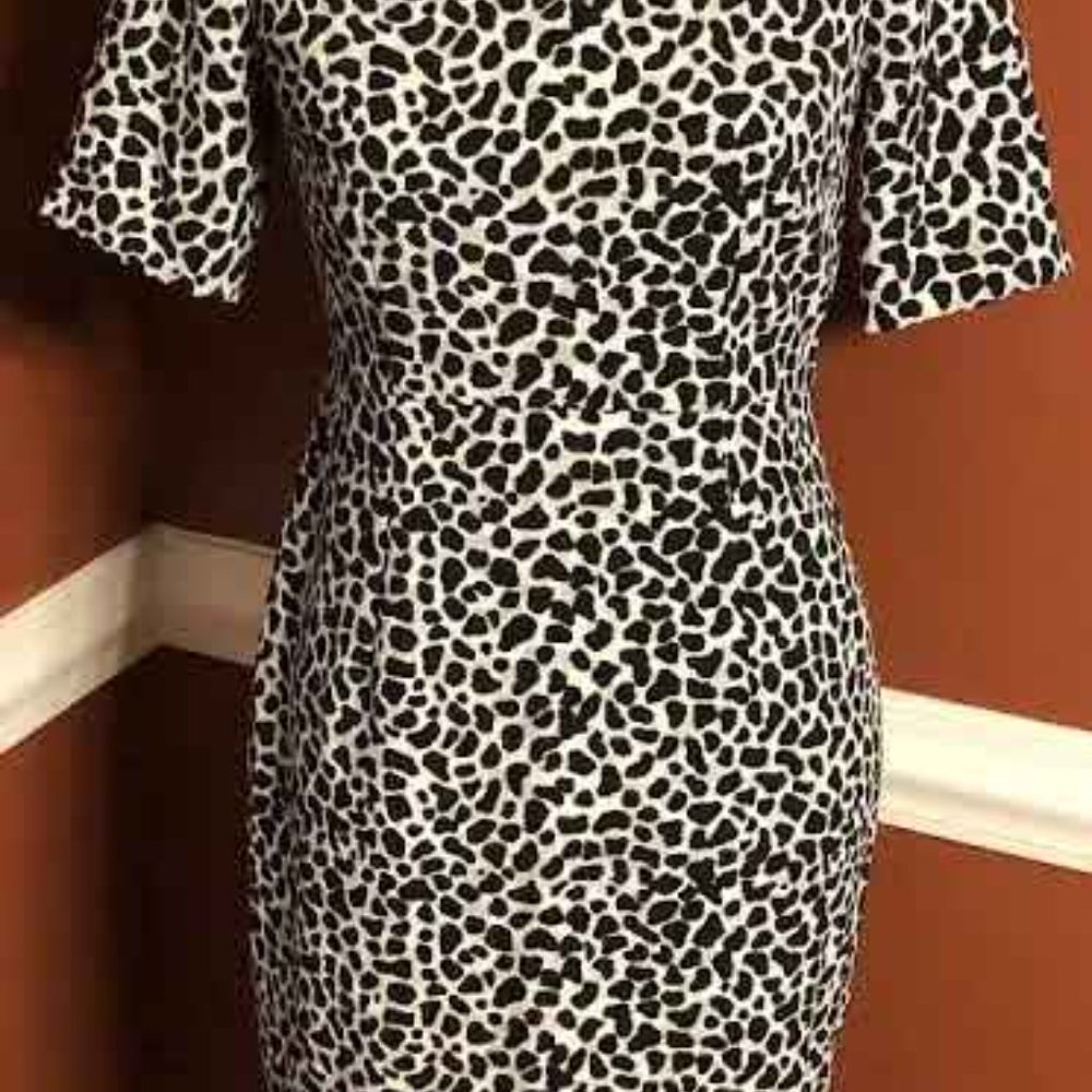 Dalmatian Spot Animal Print Crepe Lined Sheath Dress from Talbots, 8P